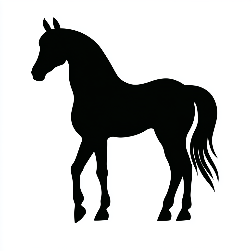 馬のシルエットと尻尾の美しいイラストのフリー素材イラスト | 無料