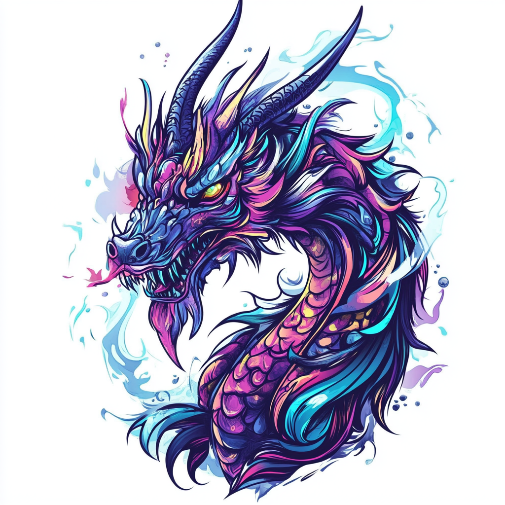 神秘的な龍のカラフルなイラストのフリー素材イラスト | 無料イラスト