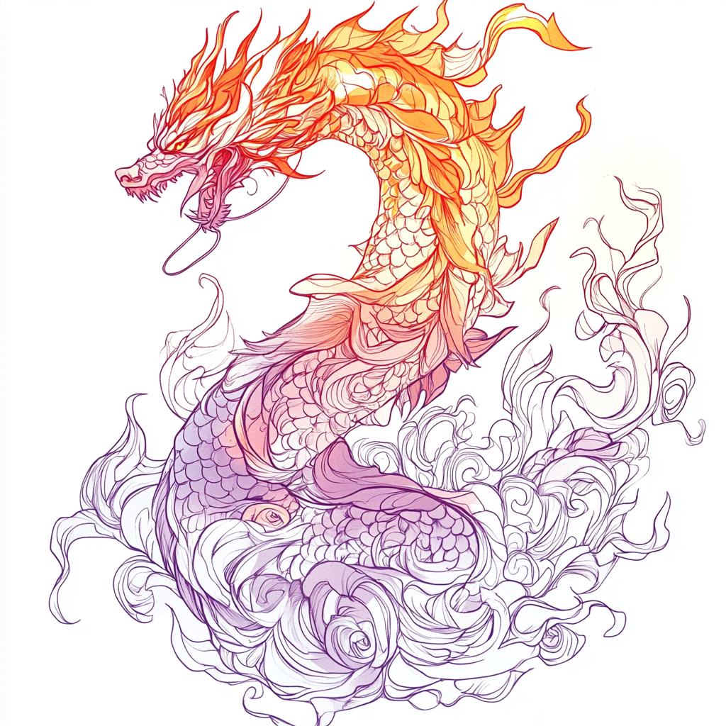 龍が炎を纏う幻想的なイラストのフリー素材イラスト | 無料イラスト
